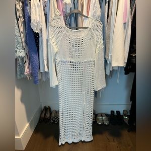 White/Cream Handmade Knit Maxi Beach Coverup/ Knit Dress